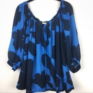Michael Kors Blue Floral 3/4 Cuff Sleeve Blouse